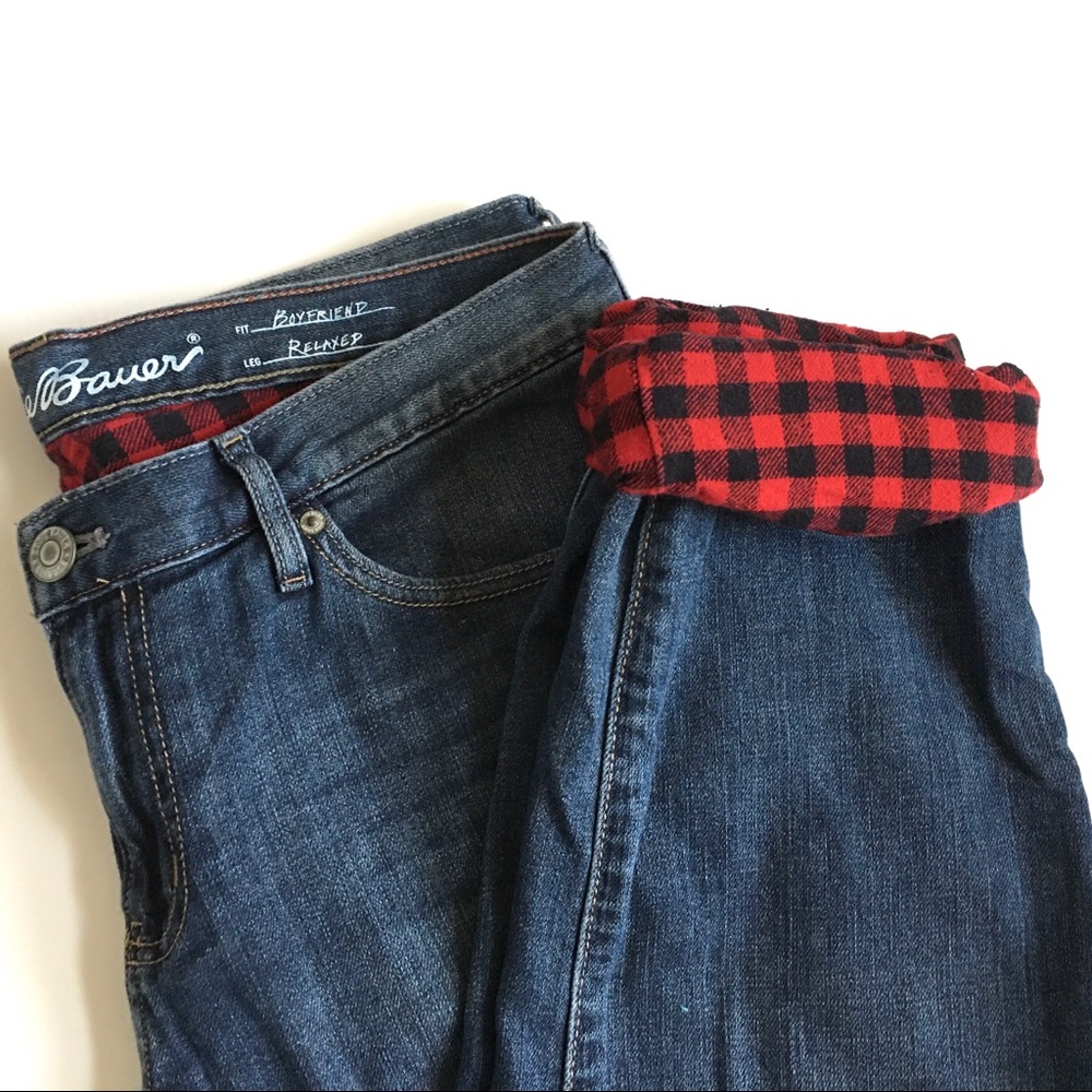 EDDIE BAUER Flannel Lined Boyfriend Jeans Size 8